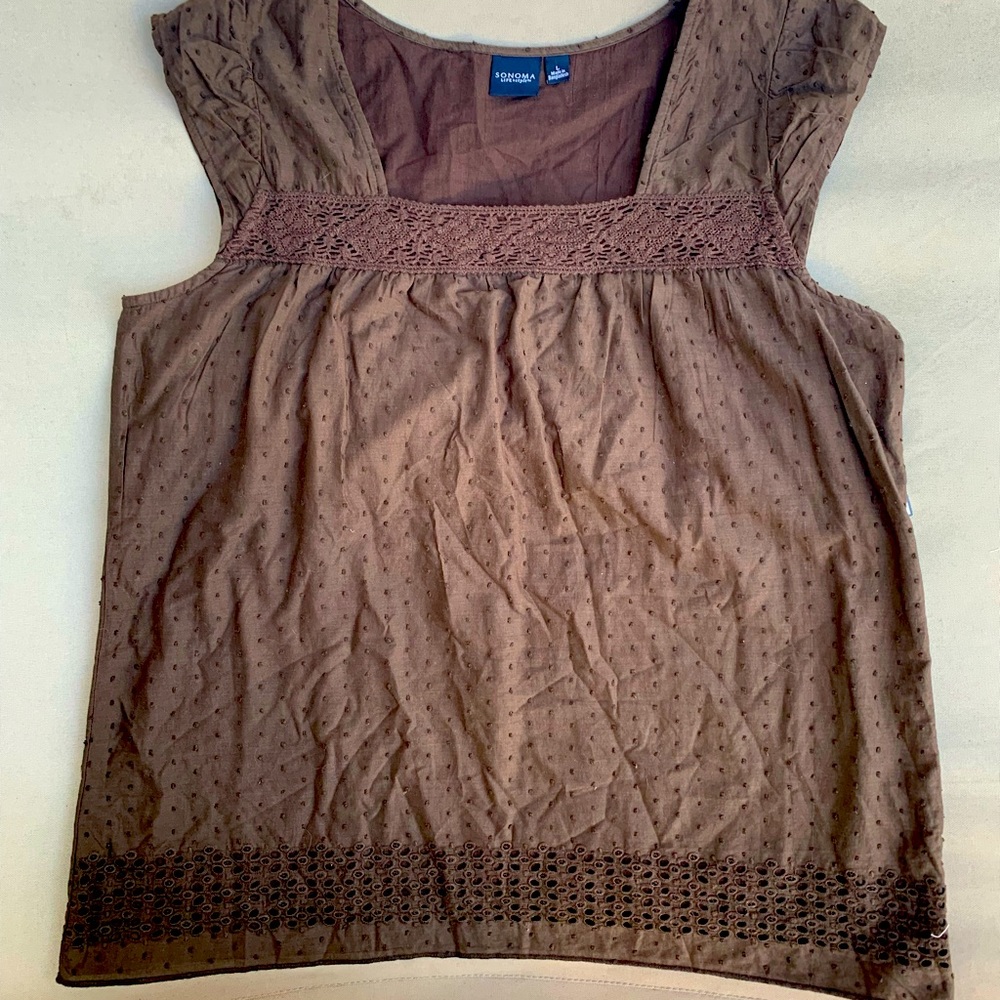 Sonoma women’s large brown short sleeved shirt - NWT